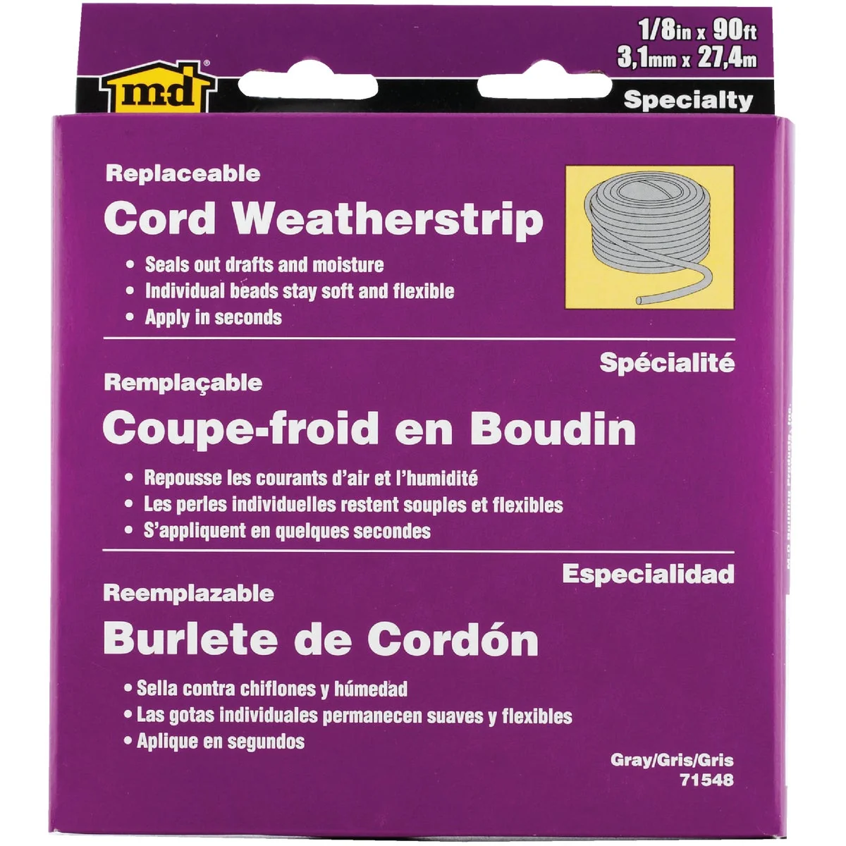 Relaxed M-D 90′ x 3 16 x 1 8 Caulking Cord Weatherstrip Traditional
