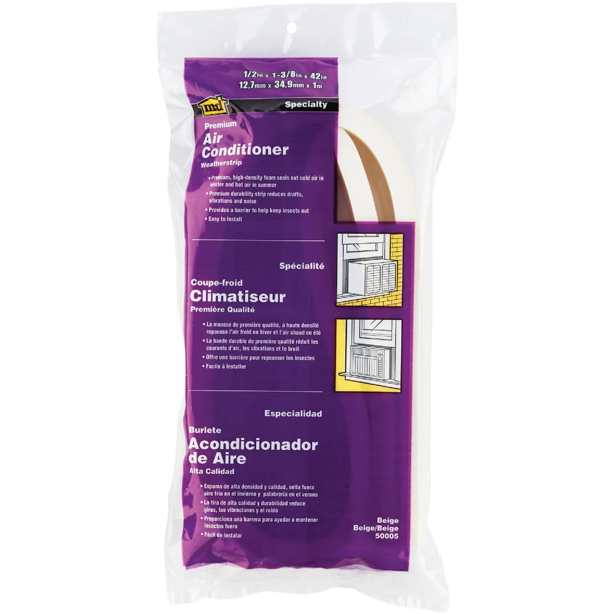 Dependable M-D 42 In. x 1-3 8 In. x 1 2 In. Air Conditioning Weatherstrip Beige Optimized