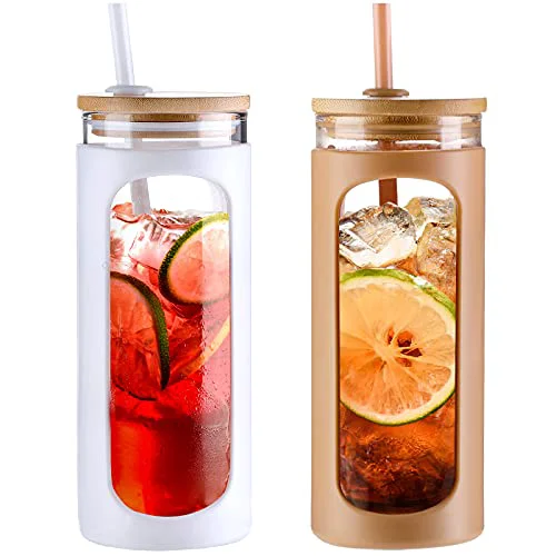 Authentic 20oz Glass Tumbler with Straw and Lid 2 Count Lightweight