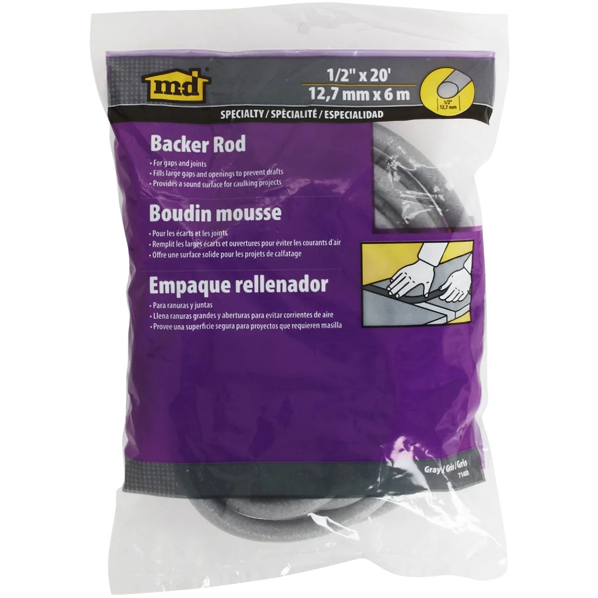 Reusable M-D 1 2 In. x 20 Ft. Gray Backer Rod Eco-Friendly