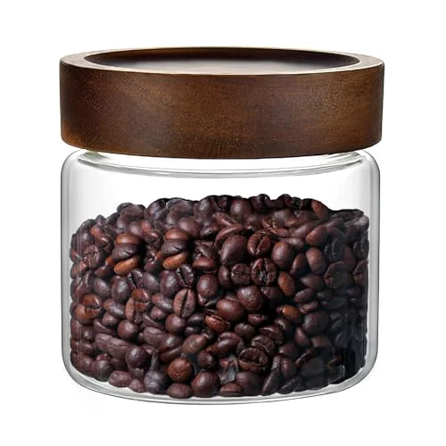 Reusable 17 Fl oz 500 ml Glass Food Storage Jar with Airtight Screw on Wooden Lid Stylish