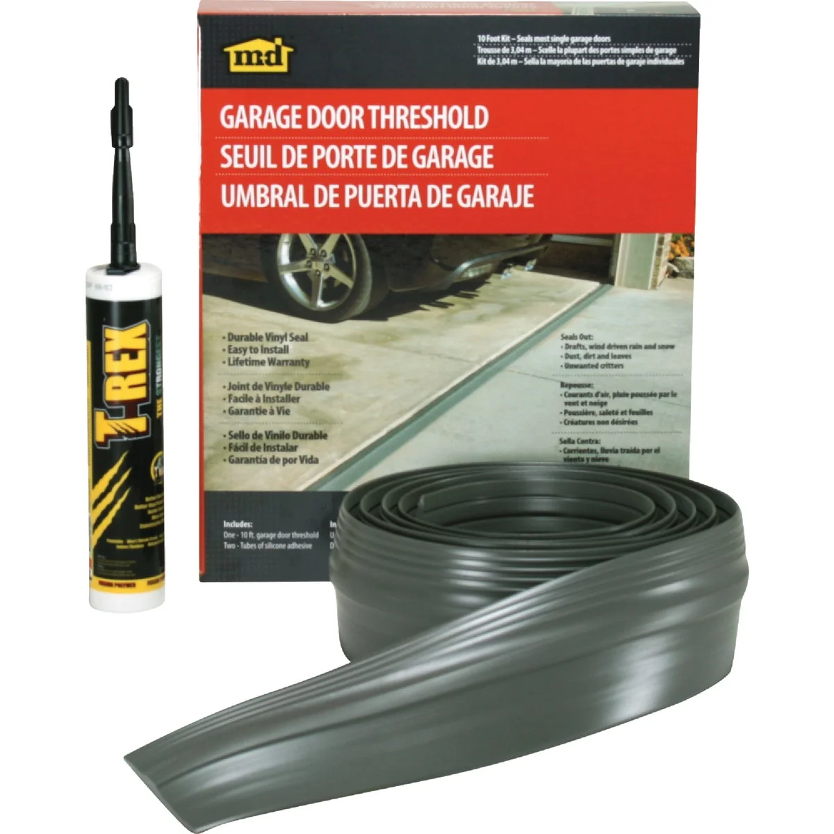 Powerful M-D 3-1 2 In. x 20 Ft. Gray Vinyl Threshold Garage Door Seal Kit Solid