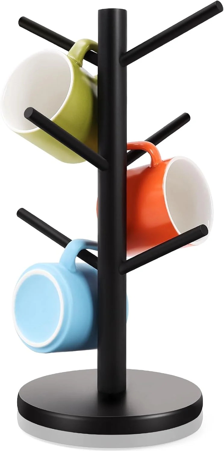 Original Design Mug Holder Tree Thicker Base Coffee Cup Holder for Countertop Sturdy Wood Coffee Mug Hanger with 6 Hooks Responsible