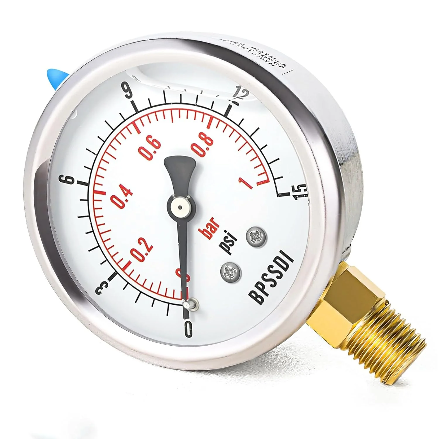 Green 0-15 Psi Glycerin Liquid Filled Low Pressure Gauge 2.5 Dial Size 1 4 NPT Lower Mount 304 Stainless Steel Case for Water Pipe Hvac Powerful