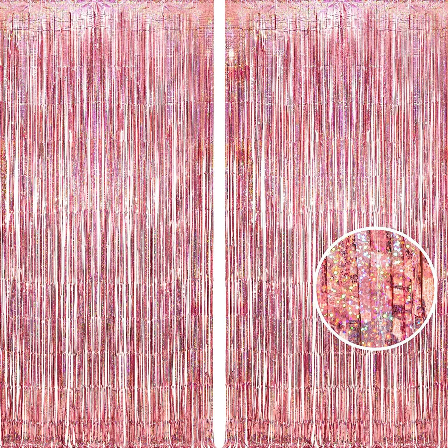 Artisan Braveshine Rose-Gold Tinsel Foil Fringe Curtains – 2Pcs 3.2×8.2ft Metallic Holiday Photo Booth Backdrop Party Supplies for Birthdays Valentines Day Eco-Friendly