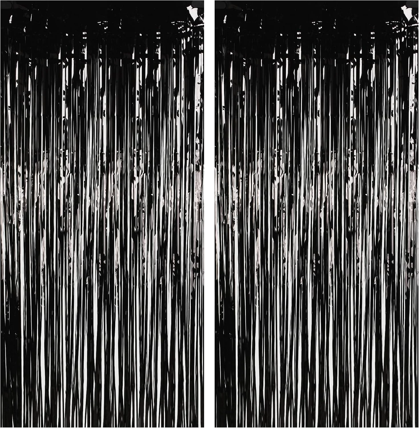 Specialty BRAVESHINE Foil Fringe Curtains Party Steamers Halloween Decorations 3.2×8.2ft Pure Black Tinsel Backdrop for Graduation New Years Boy Men 20th Birthday Music Stranger Prom Retirement Parties Soft