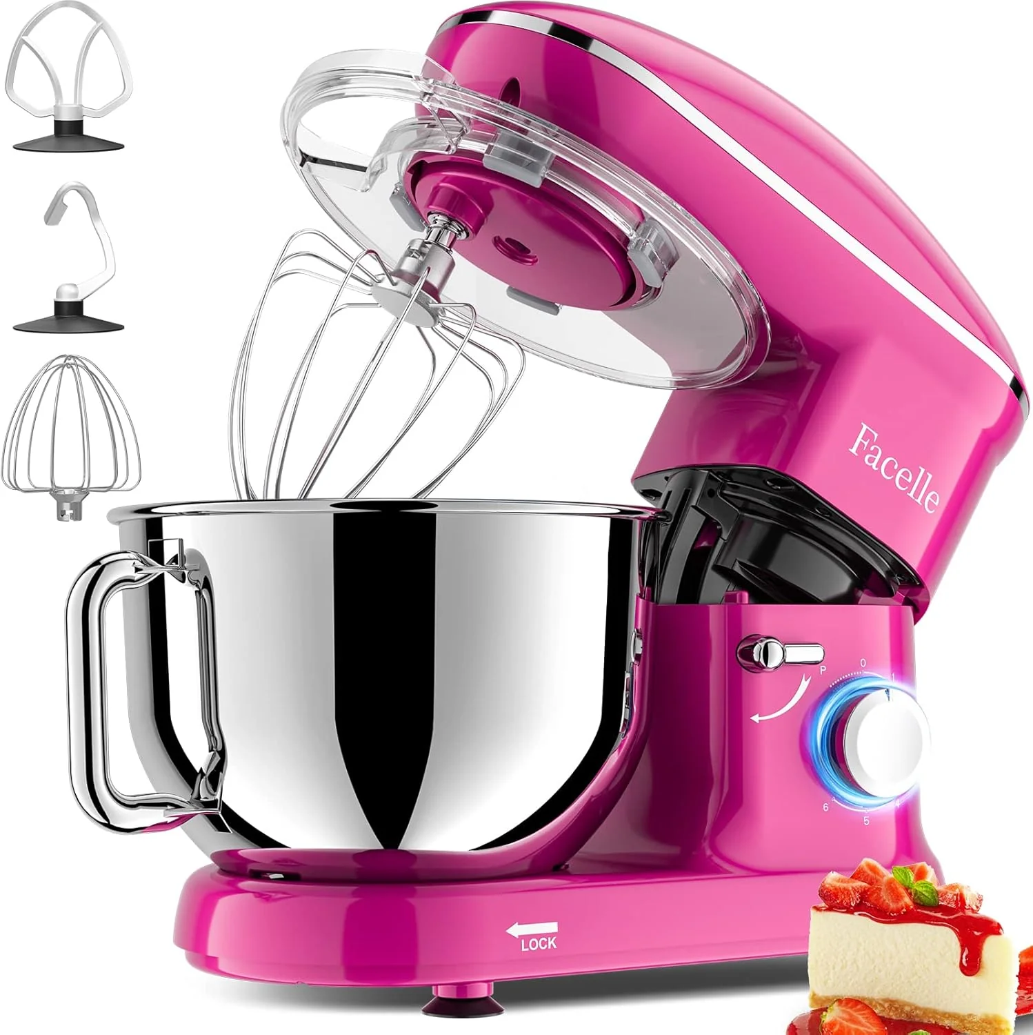 Green Facelle Stand Mixer Electric Kitchen Mixer 660W 6 Speed Tilt-Head stand mixer with Pulse Button Attachments include 6.5 QT Bowl Dishwasher Safe Beater Dough Hook Whisk Splash Guard – Purple Lightweight