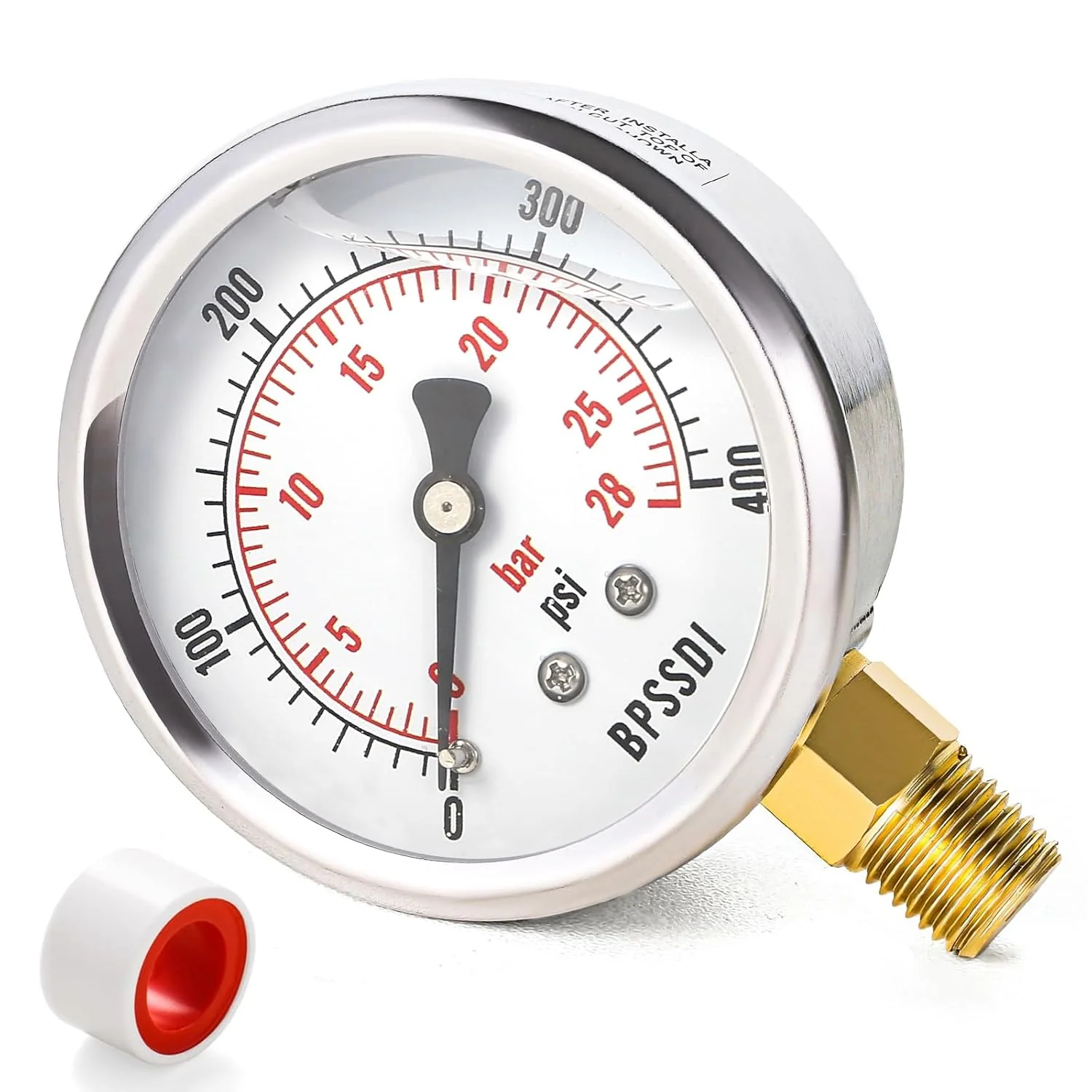 Sustainable 0-400 Psi Glycerin Liquid Filled Pressure Gauge 2.5 Dial Size 1 4 NPT Lower Mount 304 Stainless Steel Case Genuine