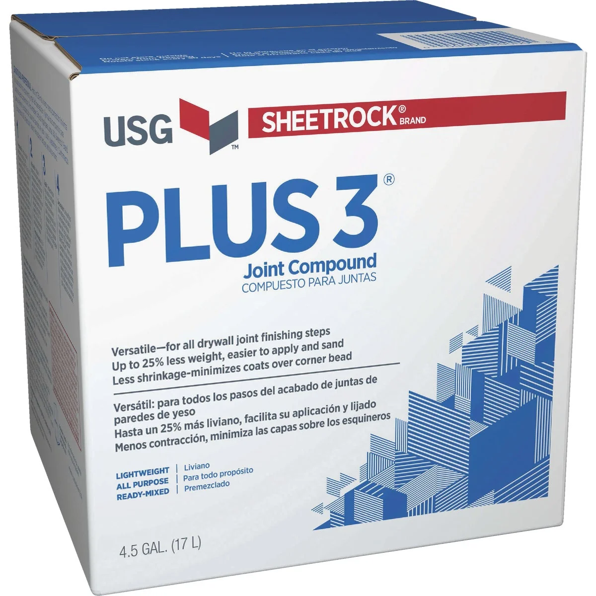 Smart Sheetrock Plus 3 Pre-Mixed 4.5 Gal. Box Lightweight All-Purpose Drywall Joint Compound Excellent