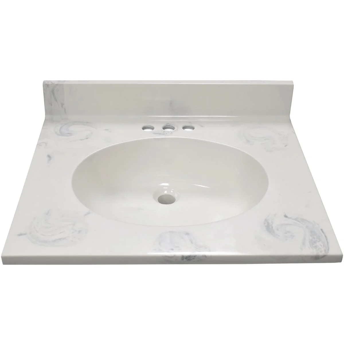 Breathable Modular Vanity Tops 25 In. W x 22 In. D Marbled Dove Gray Cultured Marble Flat Edge Vanity Top with Oval Bowl Official