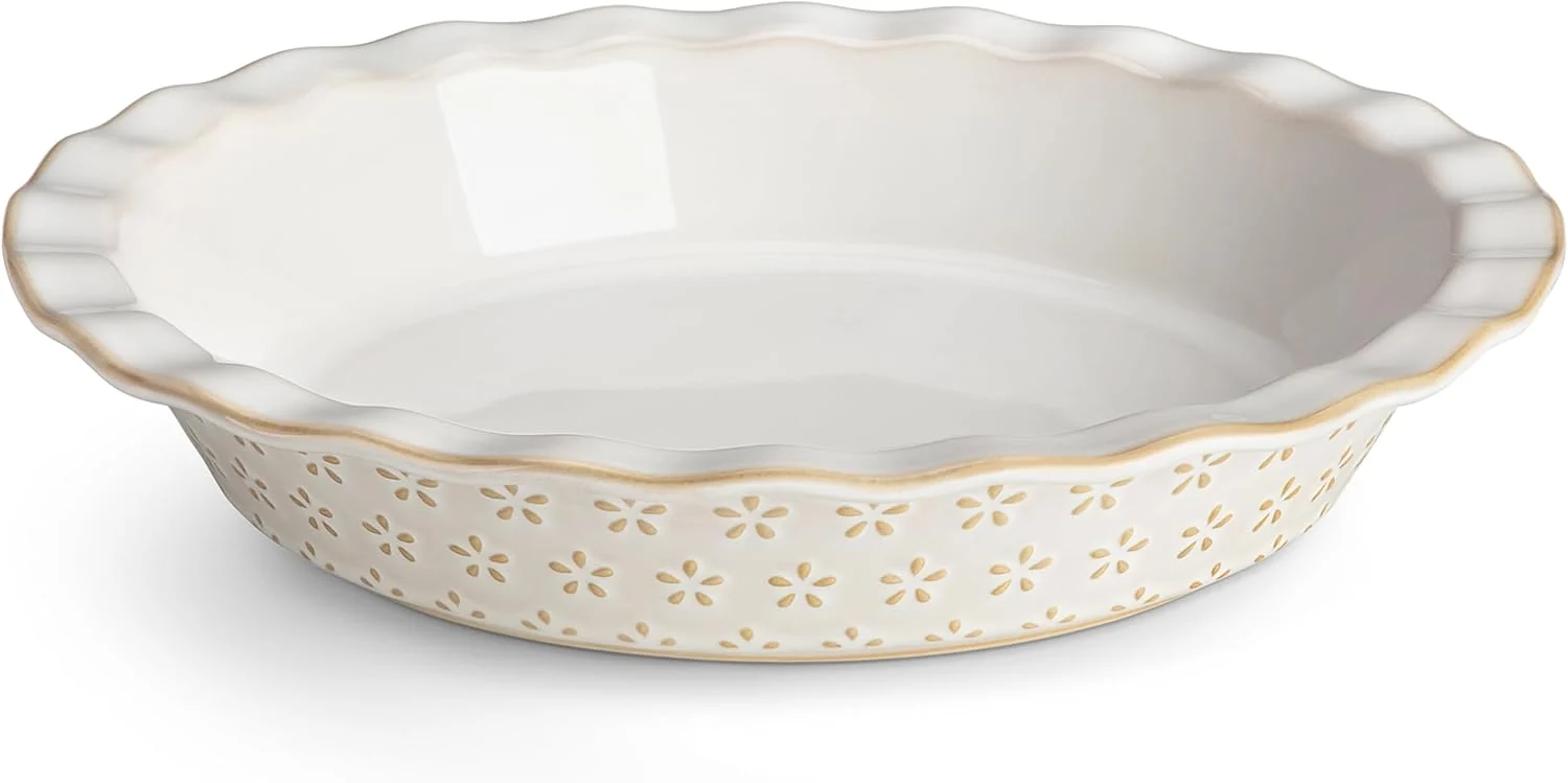 Recyclable MALACASA Ceramic Pie Pan 9 Inch Pie Dish Embossed Quiche Baking Dish Specialty