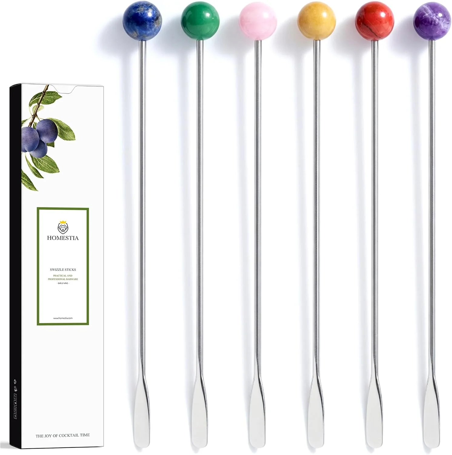 Responsible Homestia 6 Pcs 7.5” Metal Stir Sticks Colorful Gemstone Cocktail Stirrers Reusable Stainless Steel Coffee Stirrer Drink Swizzle Sticks Natural Stone Decor Beverage Stir Stirring for Bars Home Use Advanced