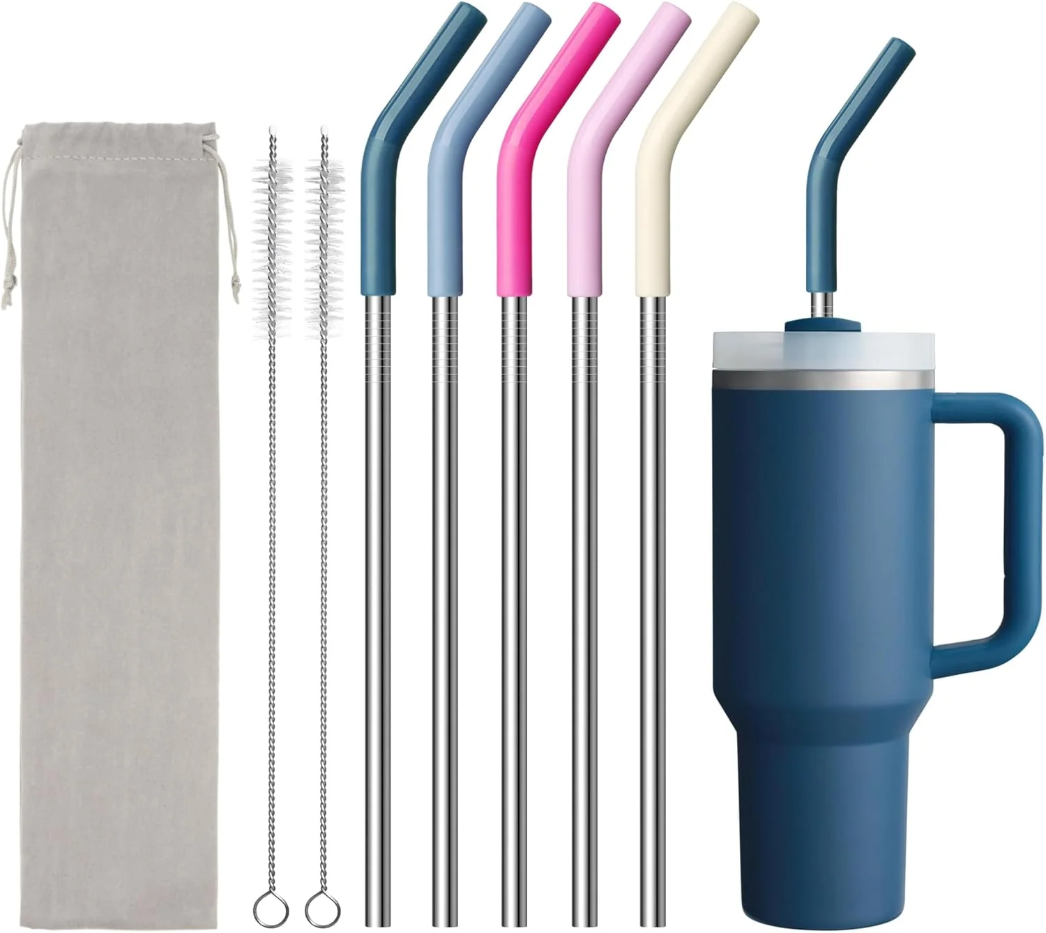 Contemporary Metal Straw for Stanley Quencher 40oz Tumbler 12.2 Inch Long Reusable Metal Drinking Straws for Simple Modern Proven