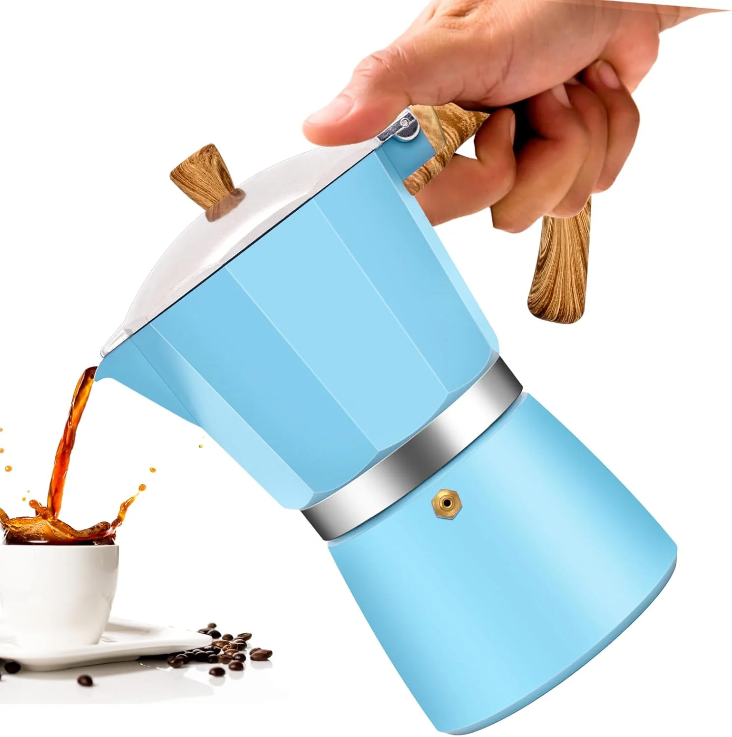 Selected 9 Cup Aluminum Moka Pot Classic Stovetop Espresso Coffee Maker 450ml 15oz Coffeemaker Percolator Mocha Pot Greca Coffee Maker Cafe Makers for Italian and Cuban Café Brewing Blue Fine Crafted