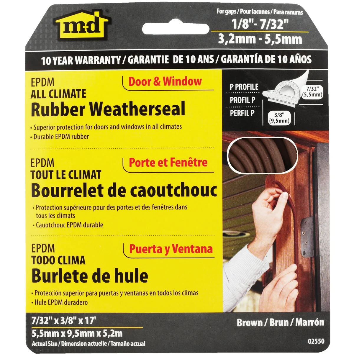 Functional M-D Brown 17′ 3 8 Extreme Temp Medium Gap Rubber Weatherstrip Brown Classic