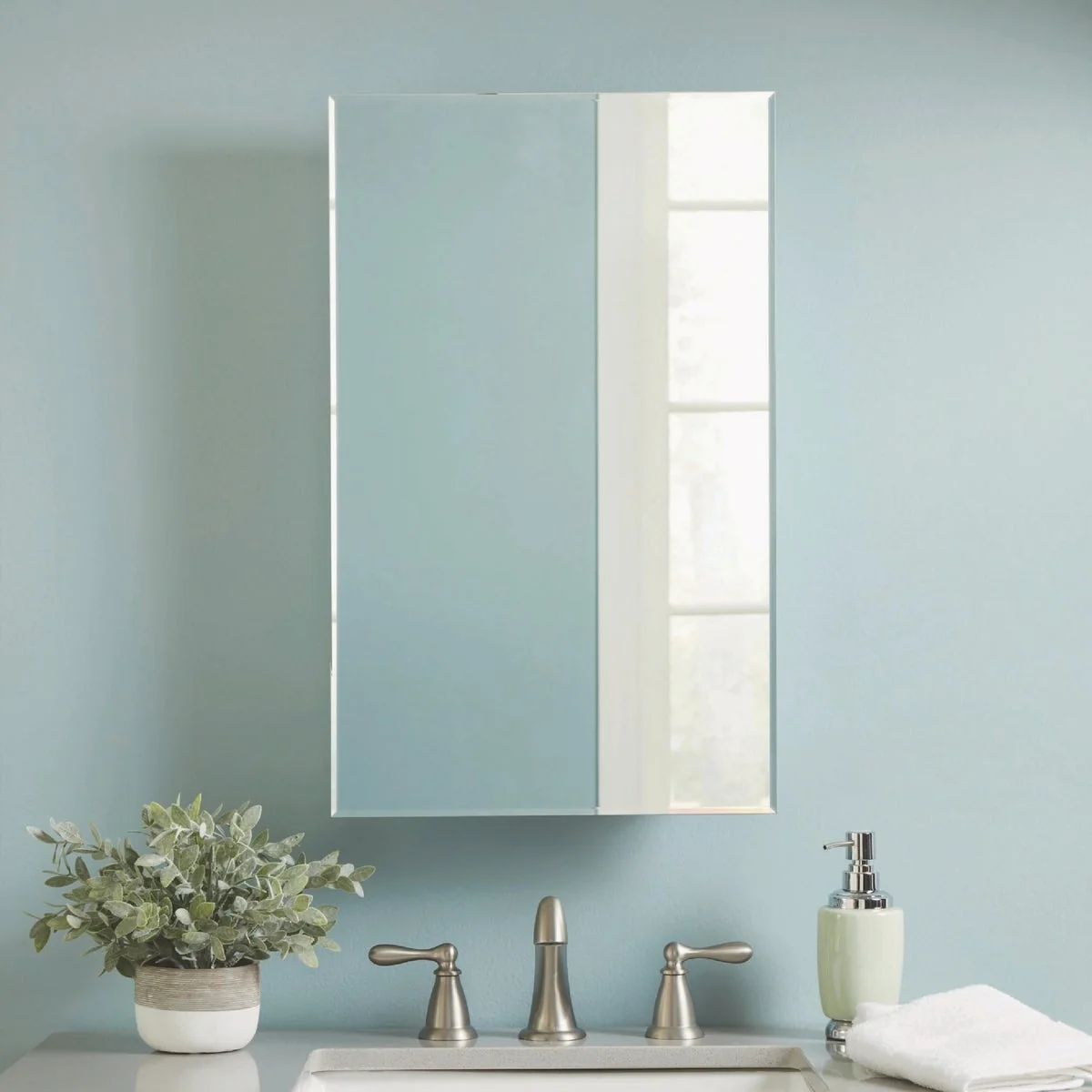 User-Friendly Zenith Zenna Home 16 In. W. x 26 In. H. x 4.5 In. D. Single Mirror Surface Recess Mount Frameless Beveled Medicine Cabinet Authentic