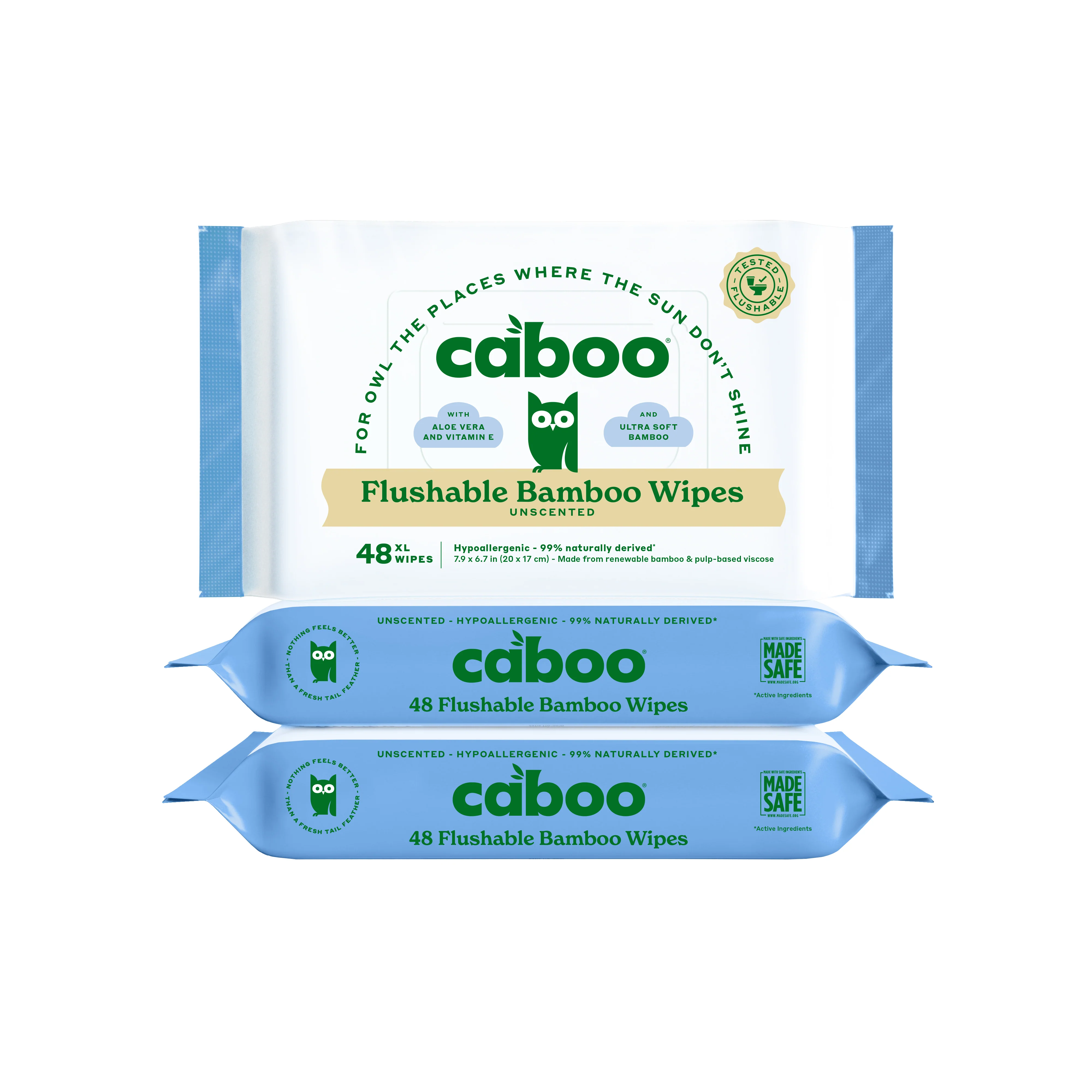 Expertly Made Caboo Flushable Bamboo Wipes – Pack of 3 Green