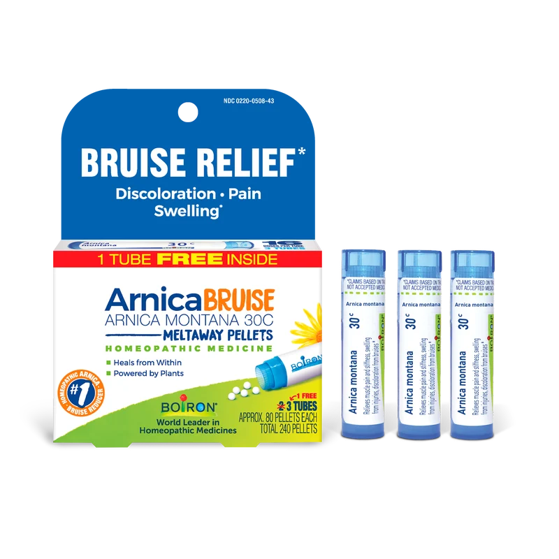 Recyclable Boiron ArnicaBruise 30C Meltaway Pellets Bonus Pack – Bruise Relief Refined