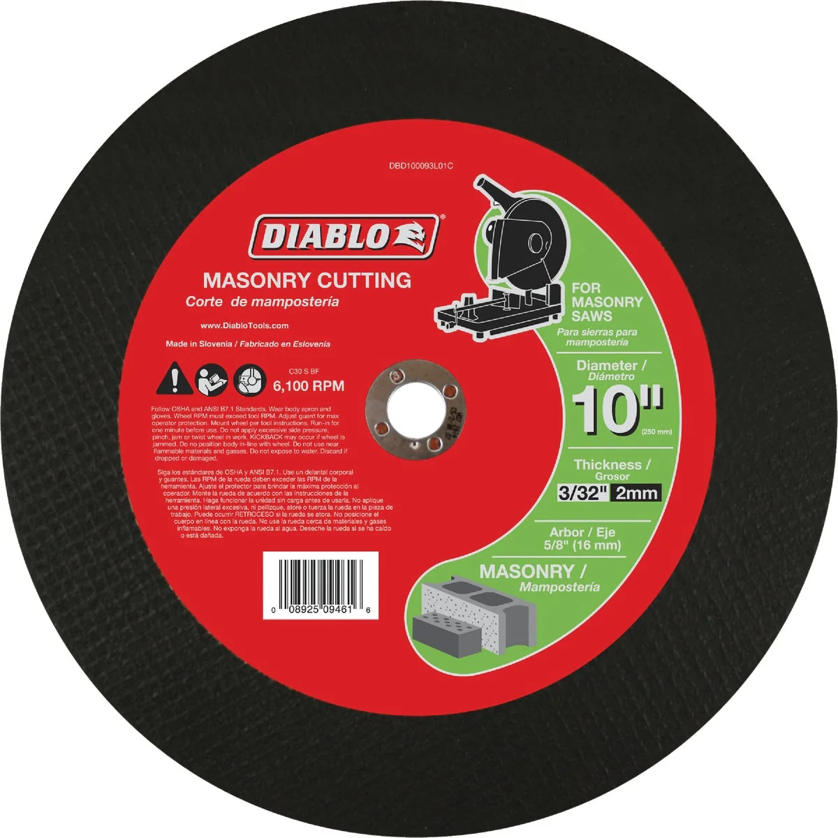 Eco-Friendly Diablo Type 1 10 In. x 3 32 In. x 5 8 In. Masonry Cut-Off Wheel Green