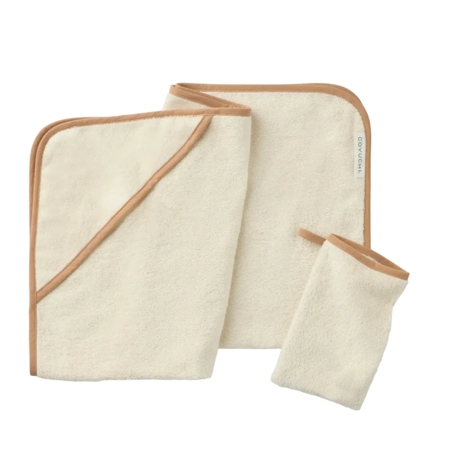 Pure Coyuchi Cloud Loom™ Organic Baby Hooded Towel and Bath Mitt Set Classic