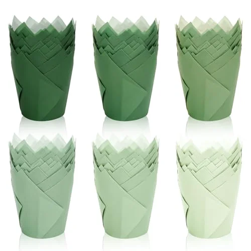 Classic 180Pcs Sage Green Tulip Cupcake Liners Gradient Green Muffin Baking Cups Cupcake Wrappers for Wedding Bridal Shower Spring Holiday Party Supplies 180 Count Dependable