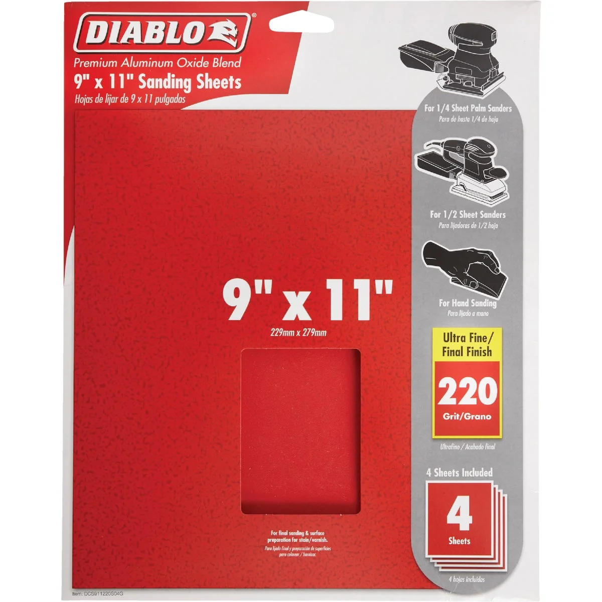 Selected Diablo 9 In. x 11 In. 220 Grit Ultra Fine Sandpaper 4-Pack Verified