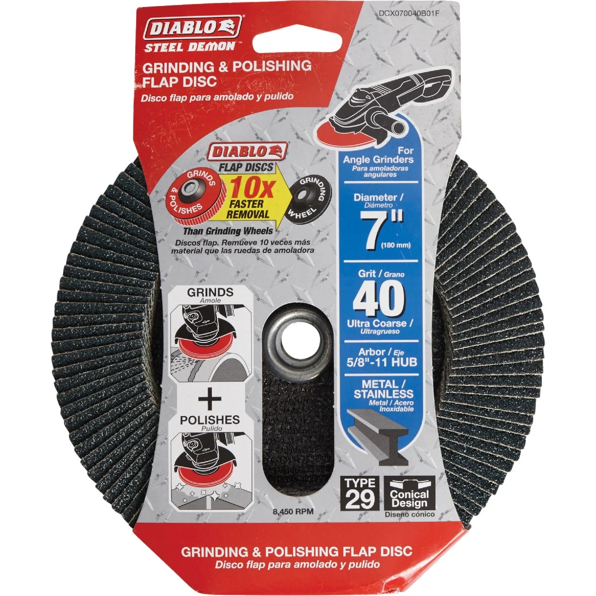 High-End Diablo 7 In. x 5 8 In.-11 40-Grit Type 29 Steel Demon Angle Grinder Flap Disc with Hub Unique