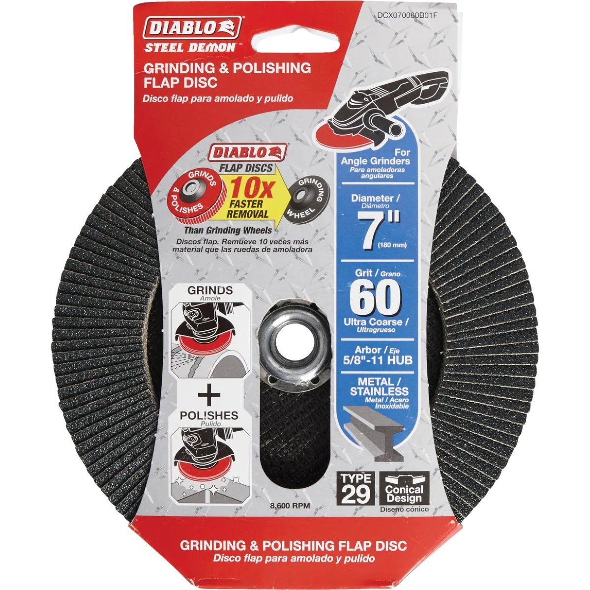 Traditional Diablo 7 In. x 5 8 In.-11 60-Grit Type 29 Steel Demon Angle Grinder Flap Disc with Hub Functional