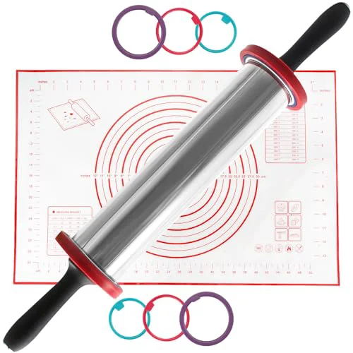 Healthy Rolling Pins Stainless Steel Silicone Baking Pastry Mat Set 19 Inch Prestigious