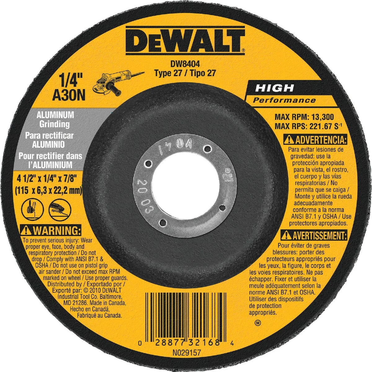 High-End DeWalt HP Type 27 4-1 2 In. x 1 4 In. x 7 8 In. Aluminum Grinding Cut-Off Wheel Responsible