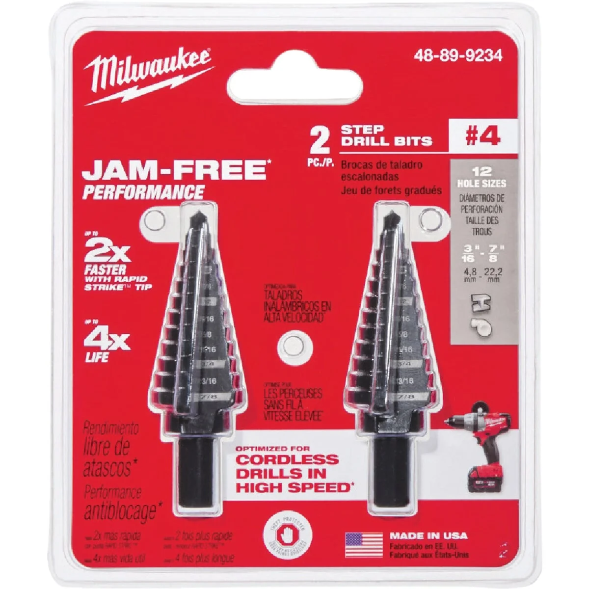 Expertly Made Milwaukee 3 16 In. – 7 8 In. 4 Step Drill Bit 12 Steps 2-Pack Prestigious