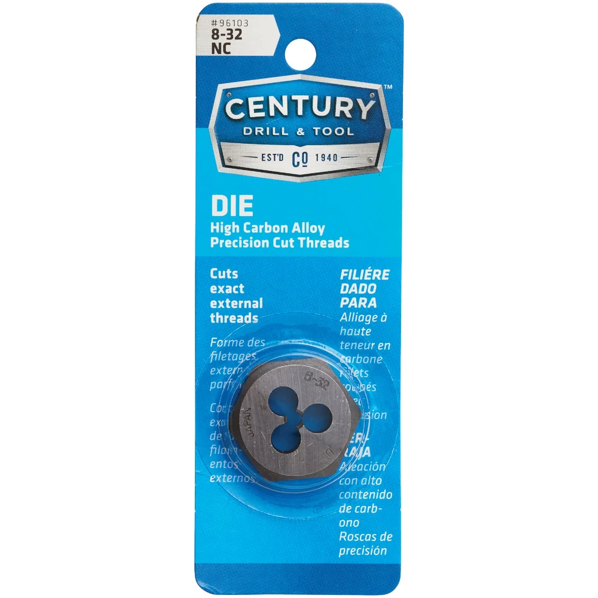 Official Century Drill Tool 8-32 National Coarse 1 In. Across Flats Fractional Hexagon Die Elegant
