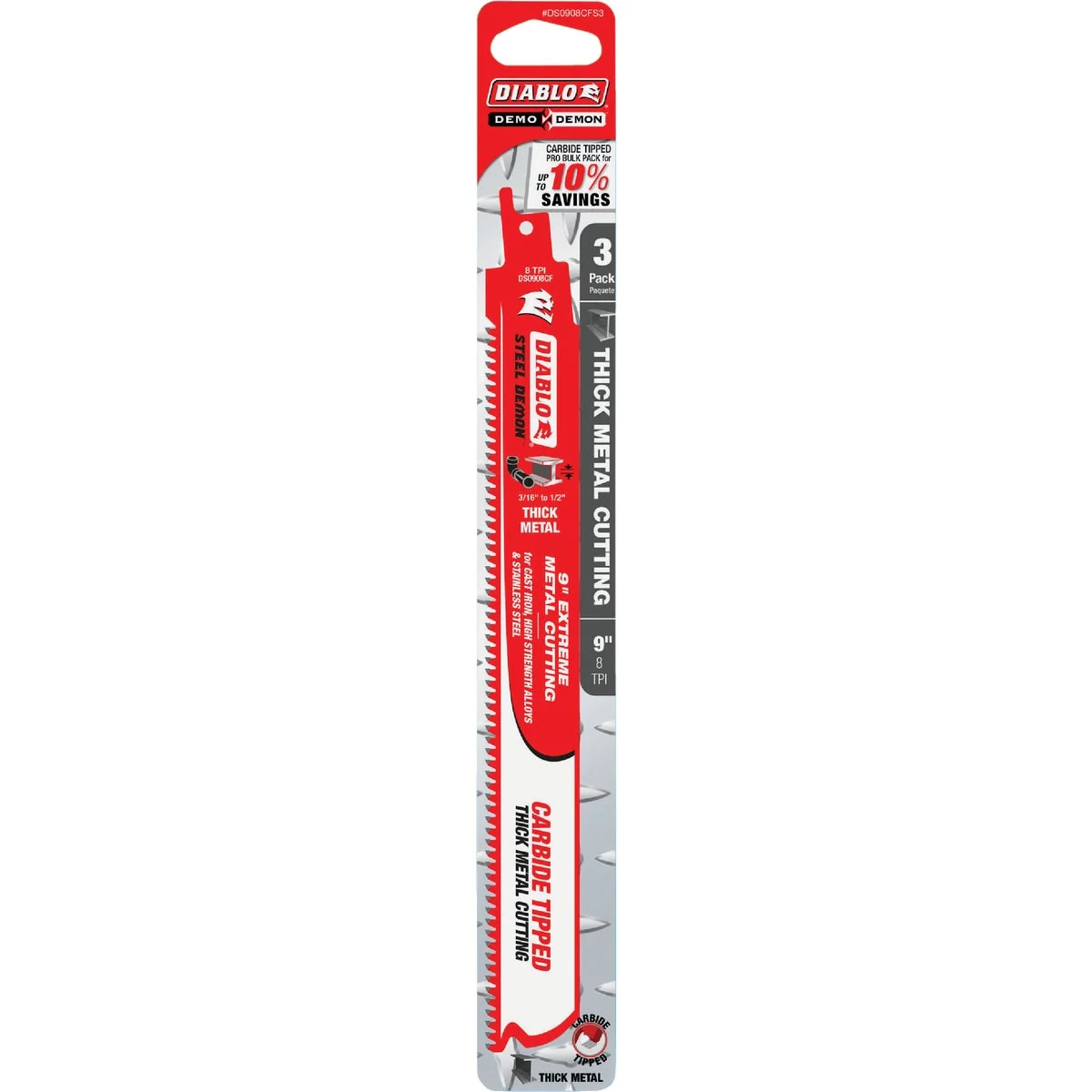 Exceptional Diablo Steel Demon 9 In. 8 TPI Carbide Thick Metal Reciprocating Saw Blade 3-Pack Safe