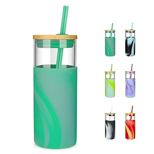 Durable 20 oz Glass Tumbler with Lids and Straws High-Performance