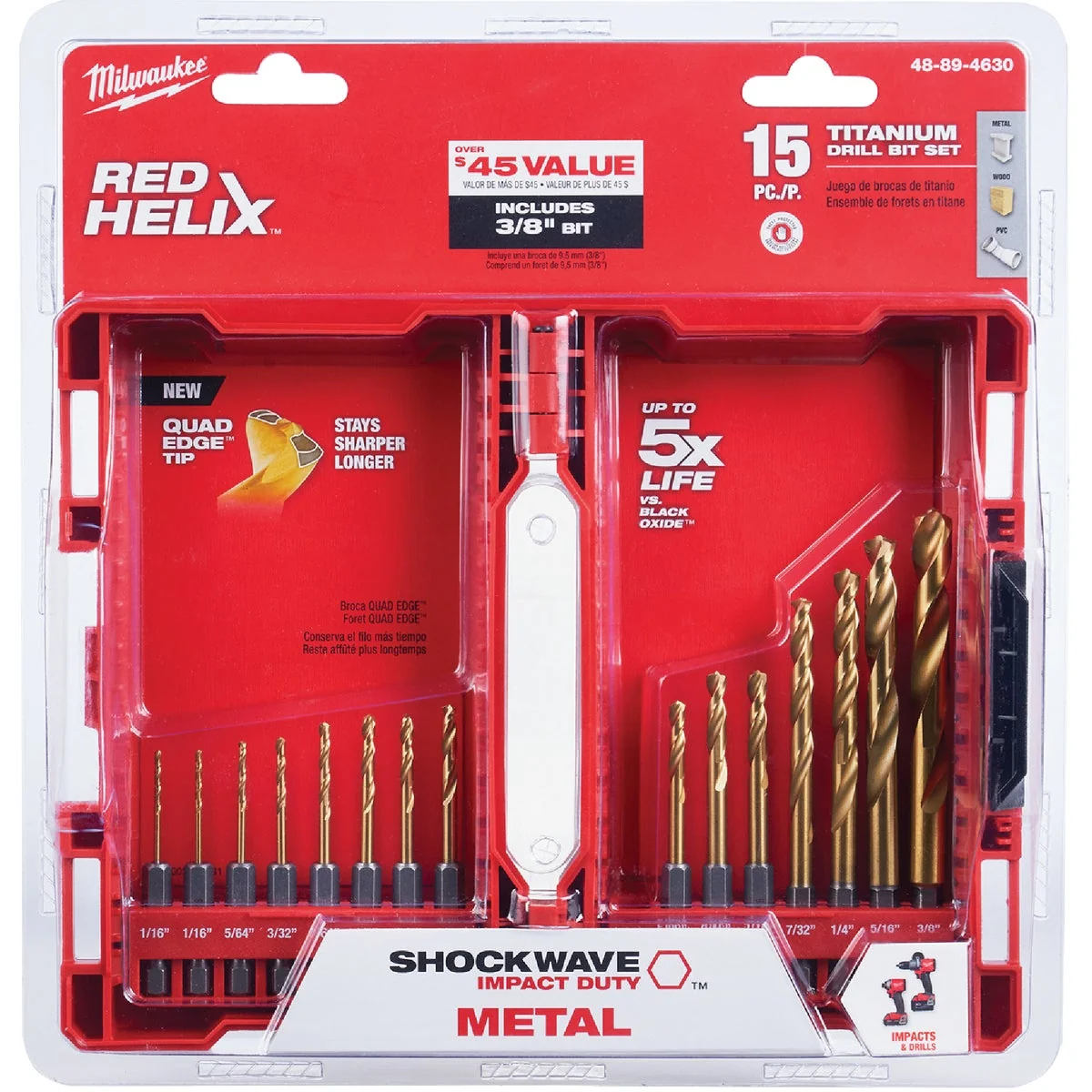 Traditional Milwaukee Shockwave 15-Piece Impact Duty Titanium Hex Shank Drill Bit Set 1 16 In. thru 3 8 In. Trusted