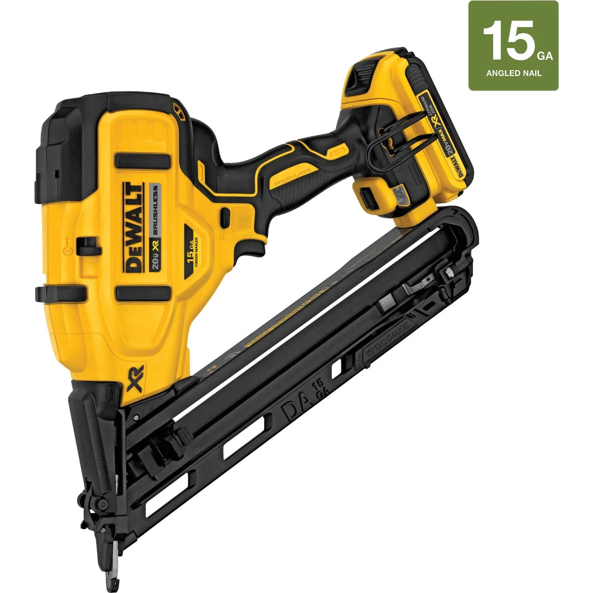 Optimized DeWalt 20 Volt MAX XR Lithium-Ion Brushless 15-Gauge 2-1 2 In. Angled Cordless Finish Nailer Kit Authentic