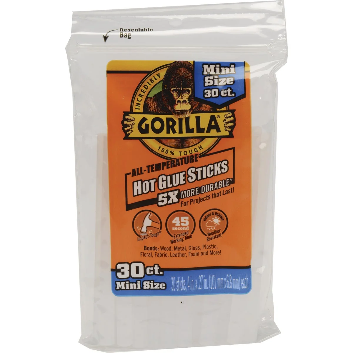 Lightweight Gorilla 4 In. Mini Clear Hot Melt Glue 30-Pack Soft