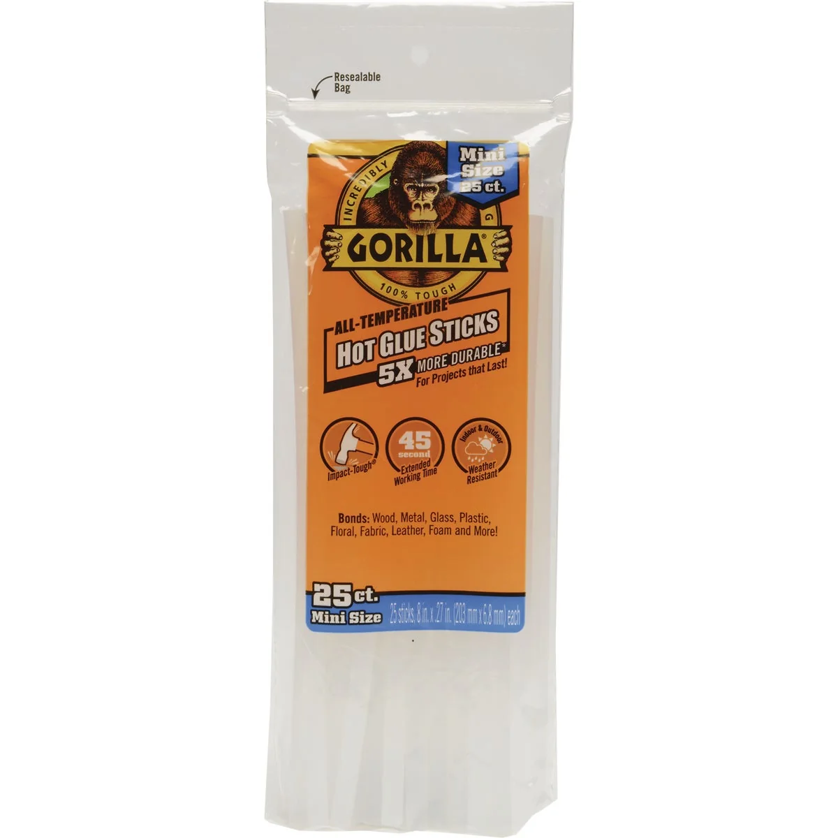 Classic Gorilla 8 In. Mini Clear Hot Melt Glue 25-Pack Certified