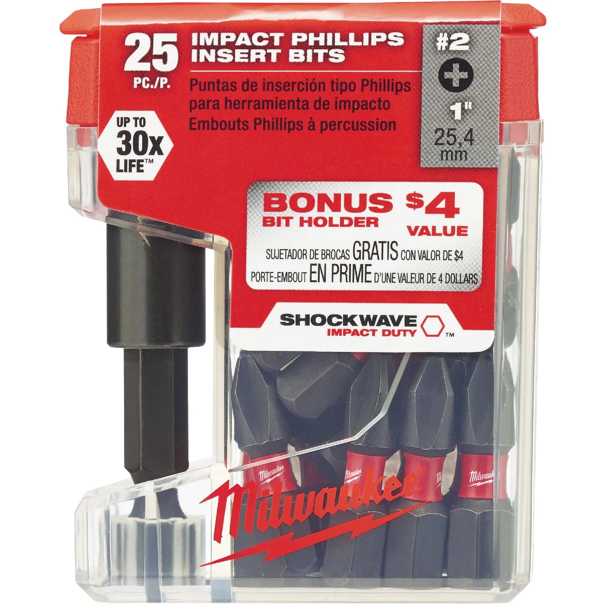 Fine Crafted Milwaukee Shockwave 2 Insert Impact Screwdriver Bit with Magnetic Holder 25-Pack Luxury