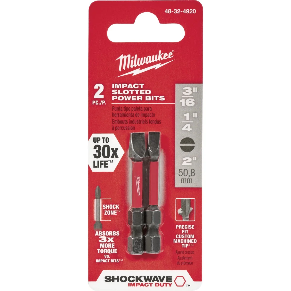 Pure Milwaukee Shockwave 3 16 In. and 1 4 In. Slotted 2 In. Power Impact Screwdriver Bit Set 2-Pack Recyclable