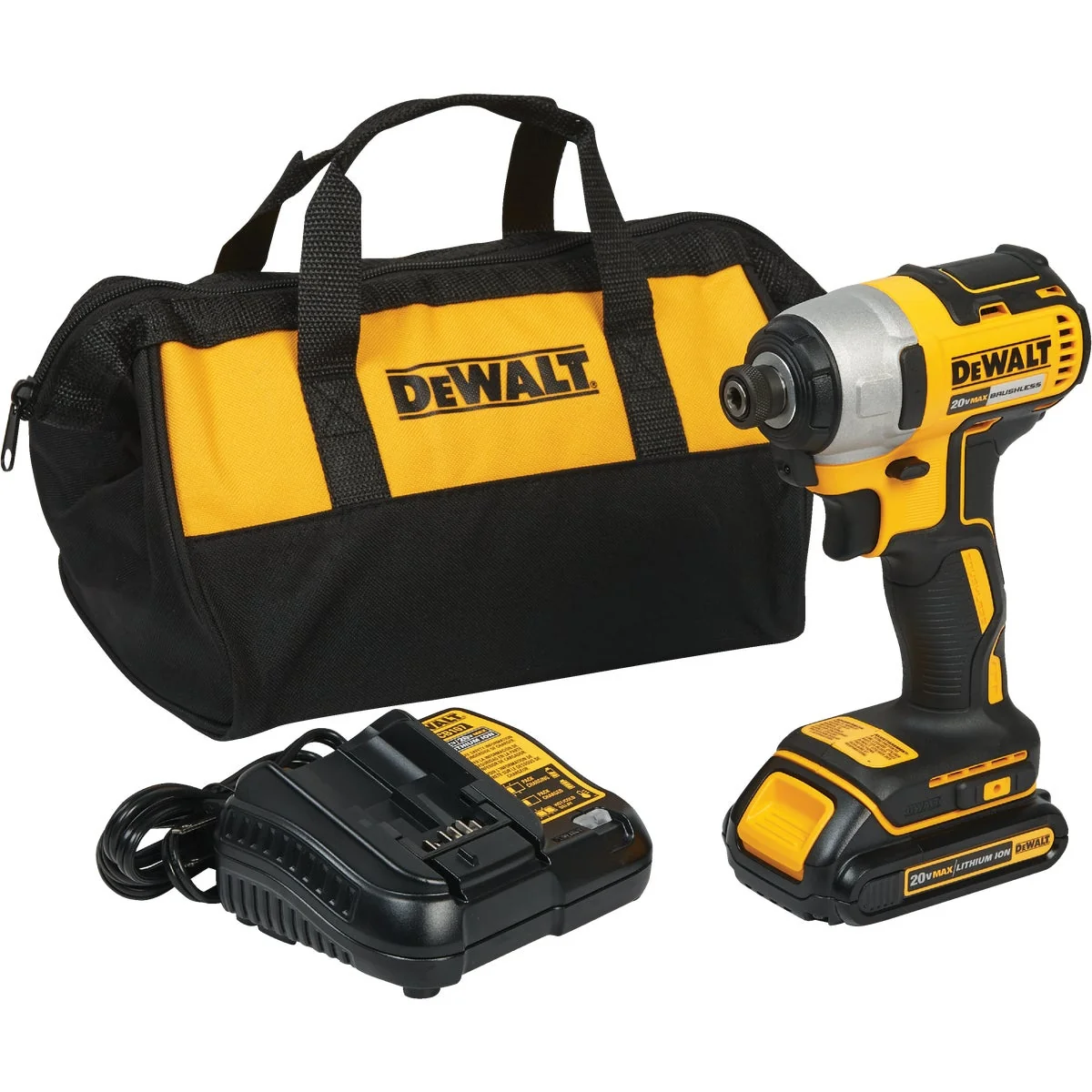 Genuine DeWalt 20 Volt MAX Lithium-Ion Brushless 1 4 In. Hex Cordless Impact Driver Kit Secure