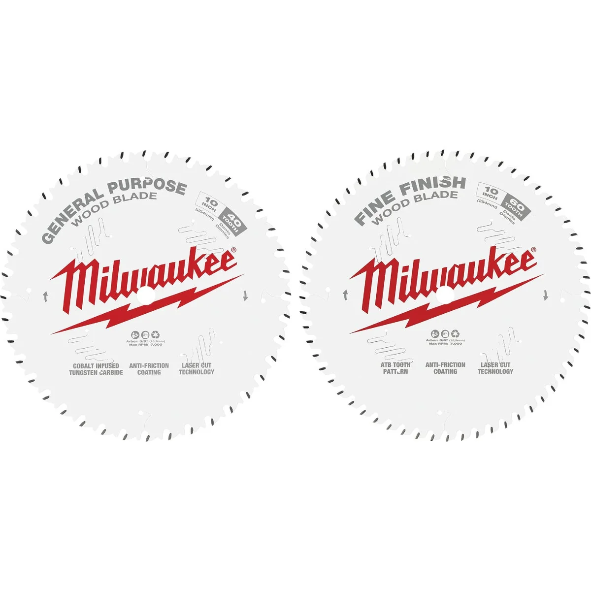 Milwaukee 10 In. 40-Tooth General Purpose 60-Tooth Fine Finish Wood Circular Saw Blade 2-Pack Consistent