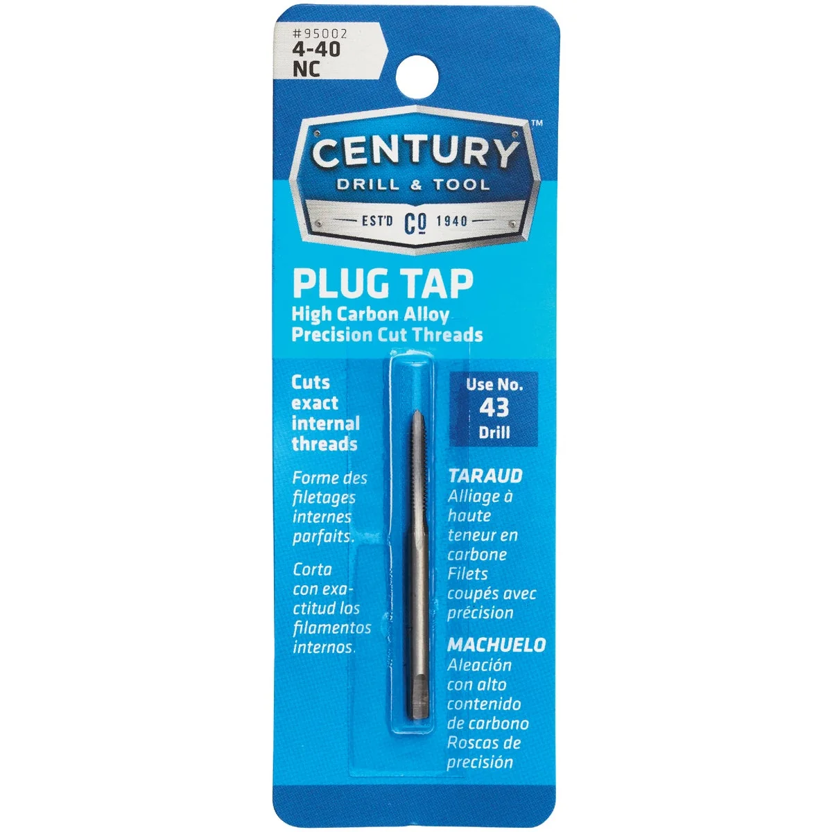 Powerful Century Drill Tool 4-40 Carbon Steel National Coarse Tap-Plug Original Design