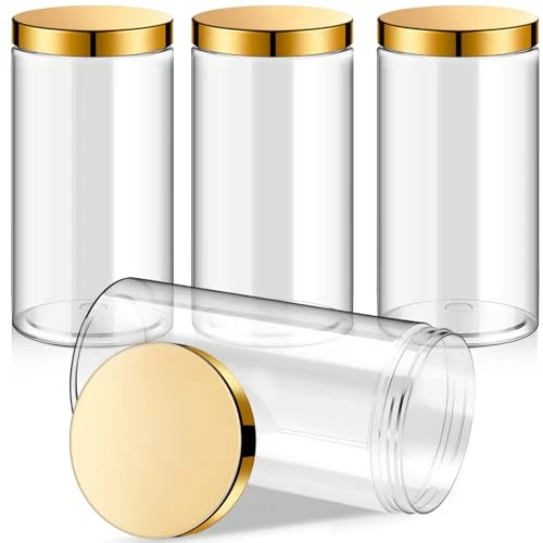 Contemporary 4 Pcs Plastic Jars Wide Mouth with Lids 4 Count Expertly Made