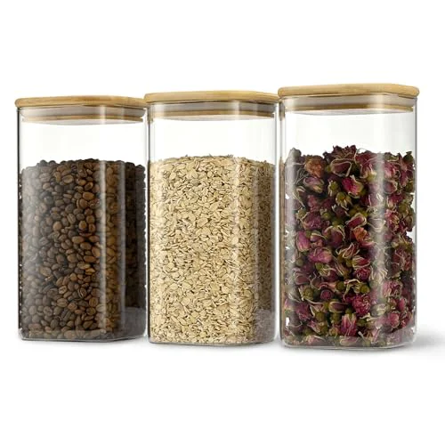 Trendy 50oz 1.6Qt 1500ml Square Glass Storage Containers with Lids 3-Pack 3 Count Proven