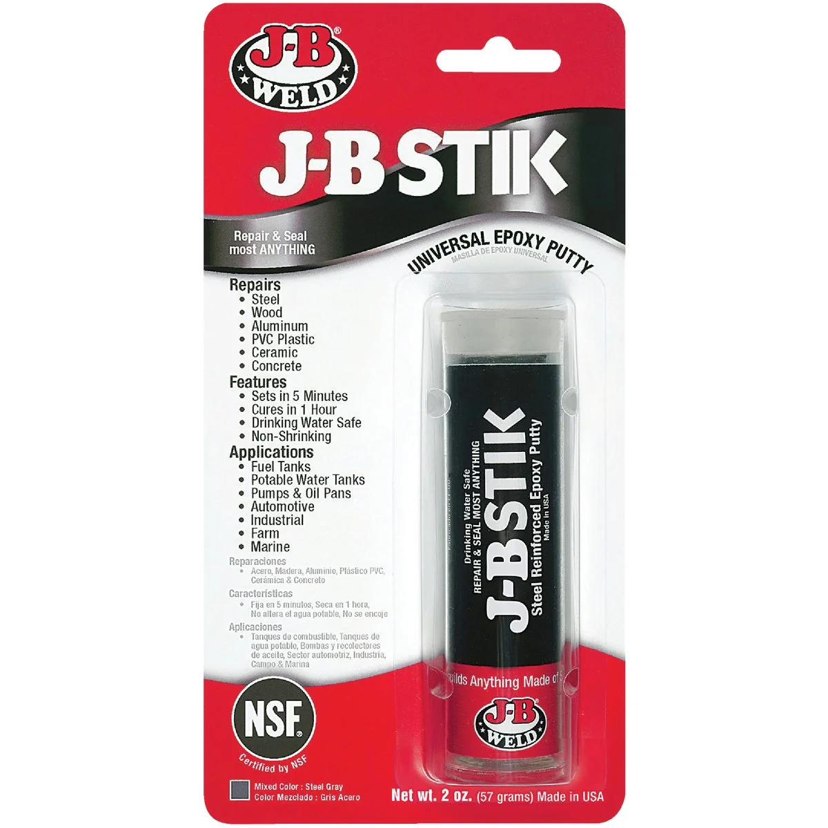 Versatile J-B Weld SteelStik 2 Oz. Gray Epoxy Putty Minimalist