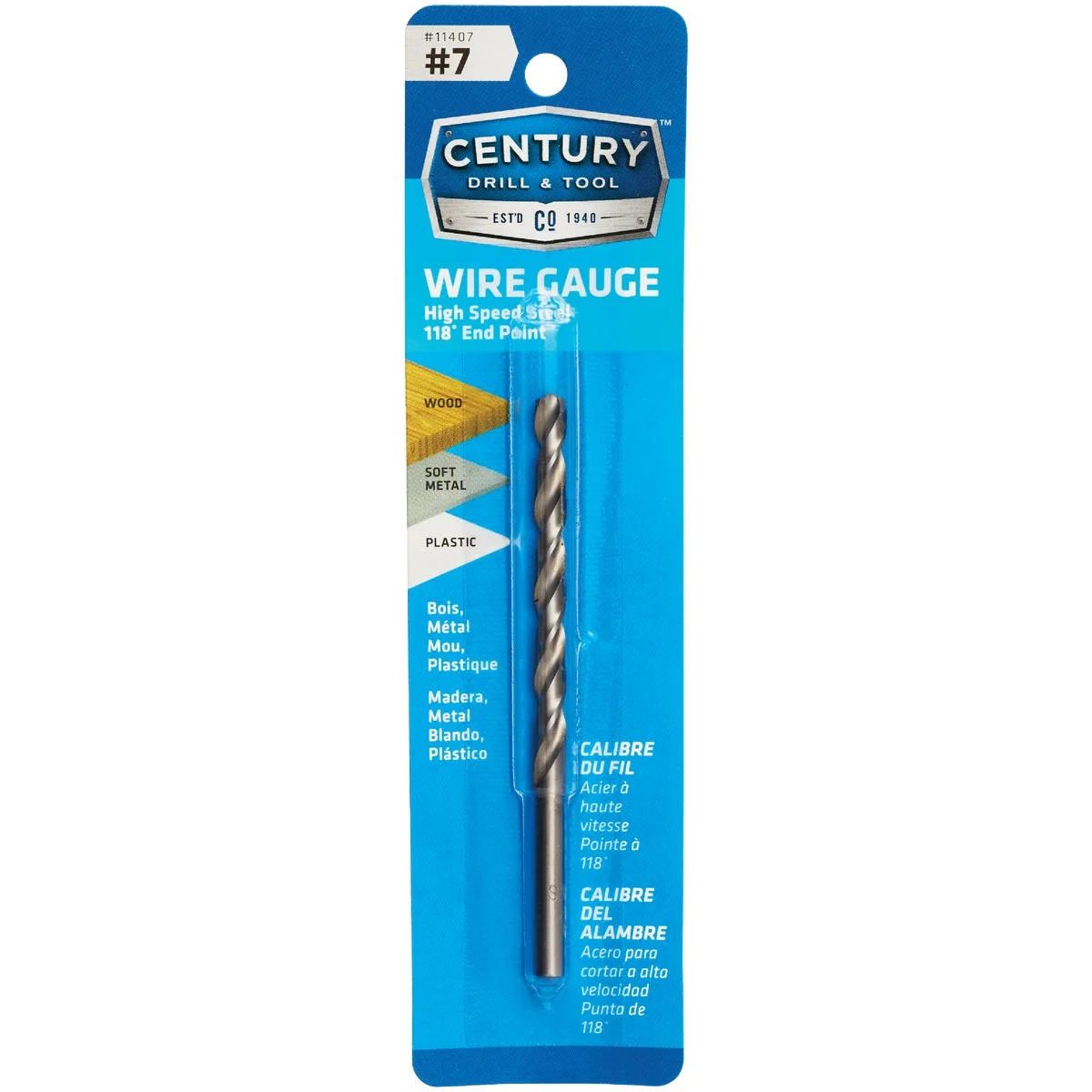 Easy-to-Use Century Drill Tool Number 7 HSS Brite Wire Gauge Drill Bit Safe
