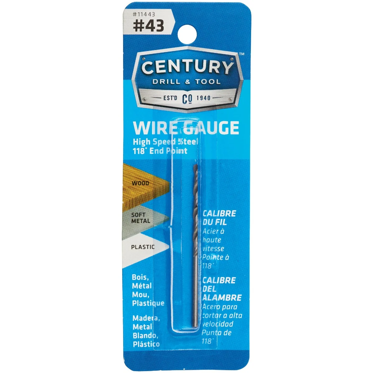 Original Century Drill Tool Number 43 HSS Brite Drill Bit Organic