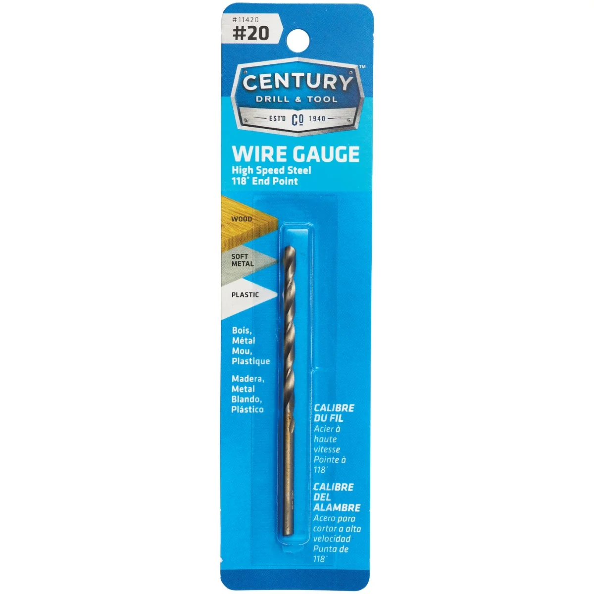 Environmentally Friendly Century Drill Tool Number 20 HSS Brite Drill Bit Contemporary