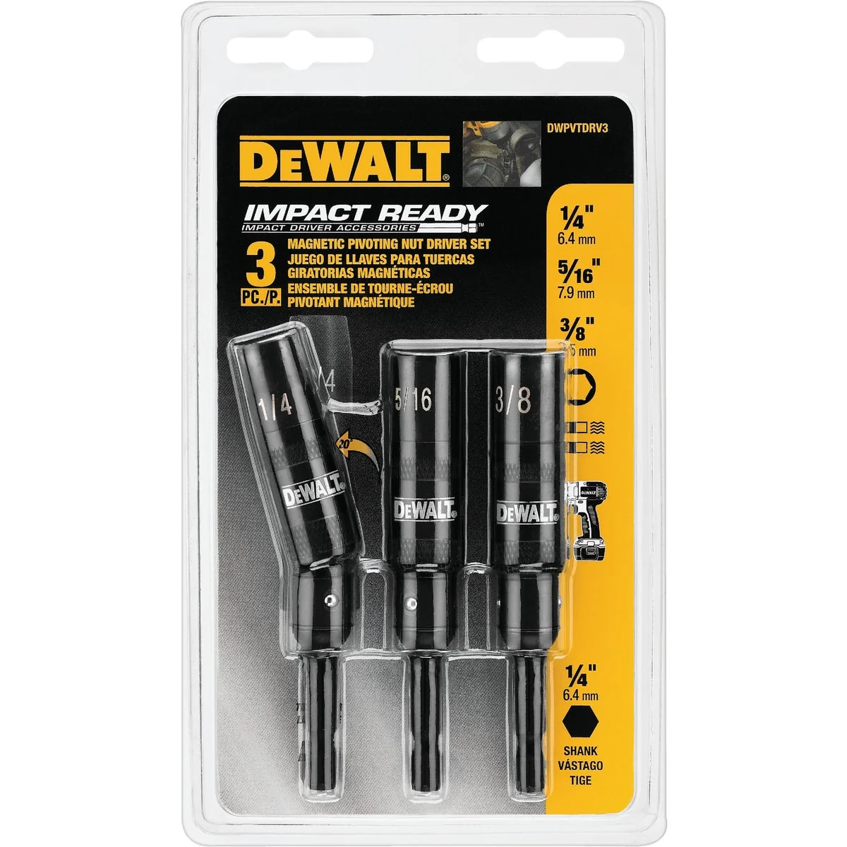 Classic DeWalt Impact Ready Magnetic Pivoting Bit Holder Set 3-Piece Elegant